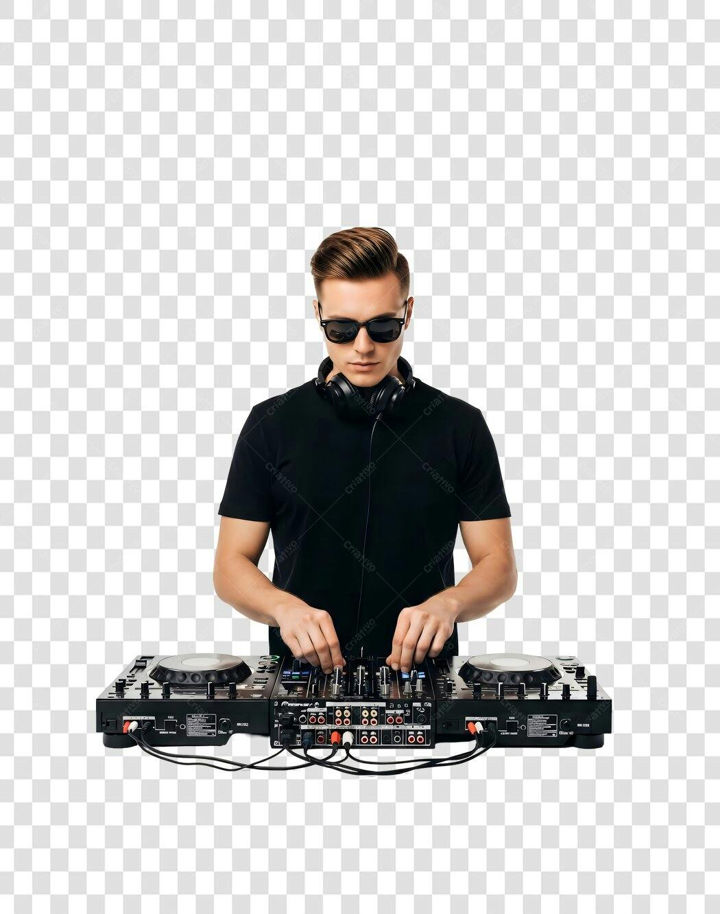 Foto Recortada DJ Homem Tocando Mesa de Som PNG Fundo Transparente