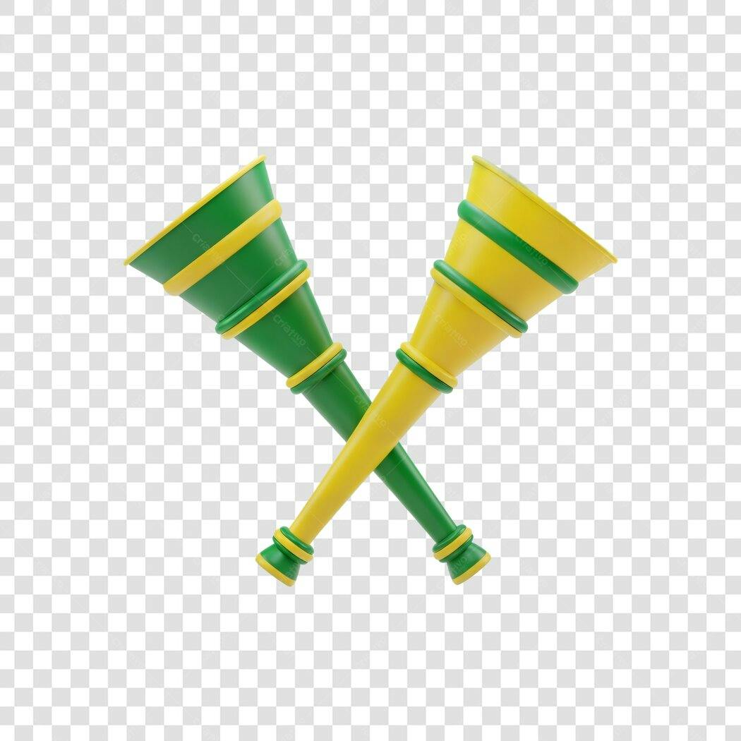 Elemento 3D Vuvuzela Brasil Copa Futebol PNG Fundo Transparente