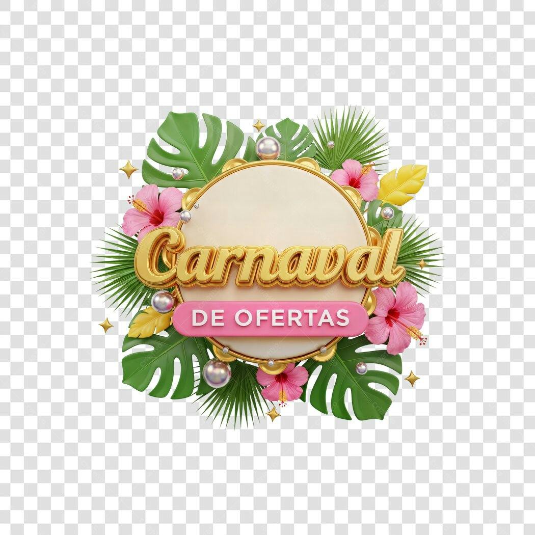Elemento 3D Carnaval de Ofertas Fevereiro PNG Fundo Transparente