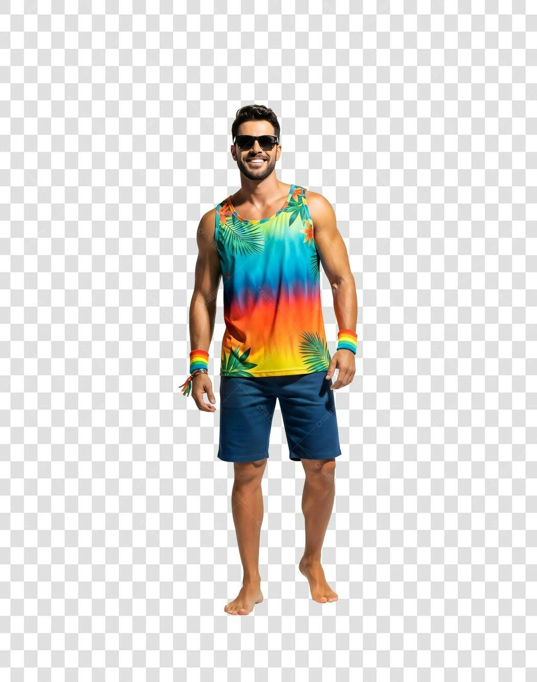 Foto Recortada Homem Verão Camiseta Colorida PNG Fundo Transparente