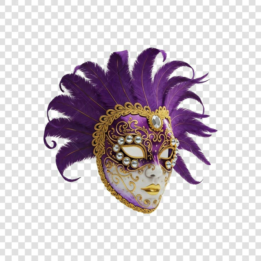 Foto Recortada Máscara Carnaval Roxa Dourada PNG Fundo Transparente