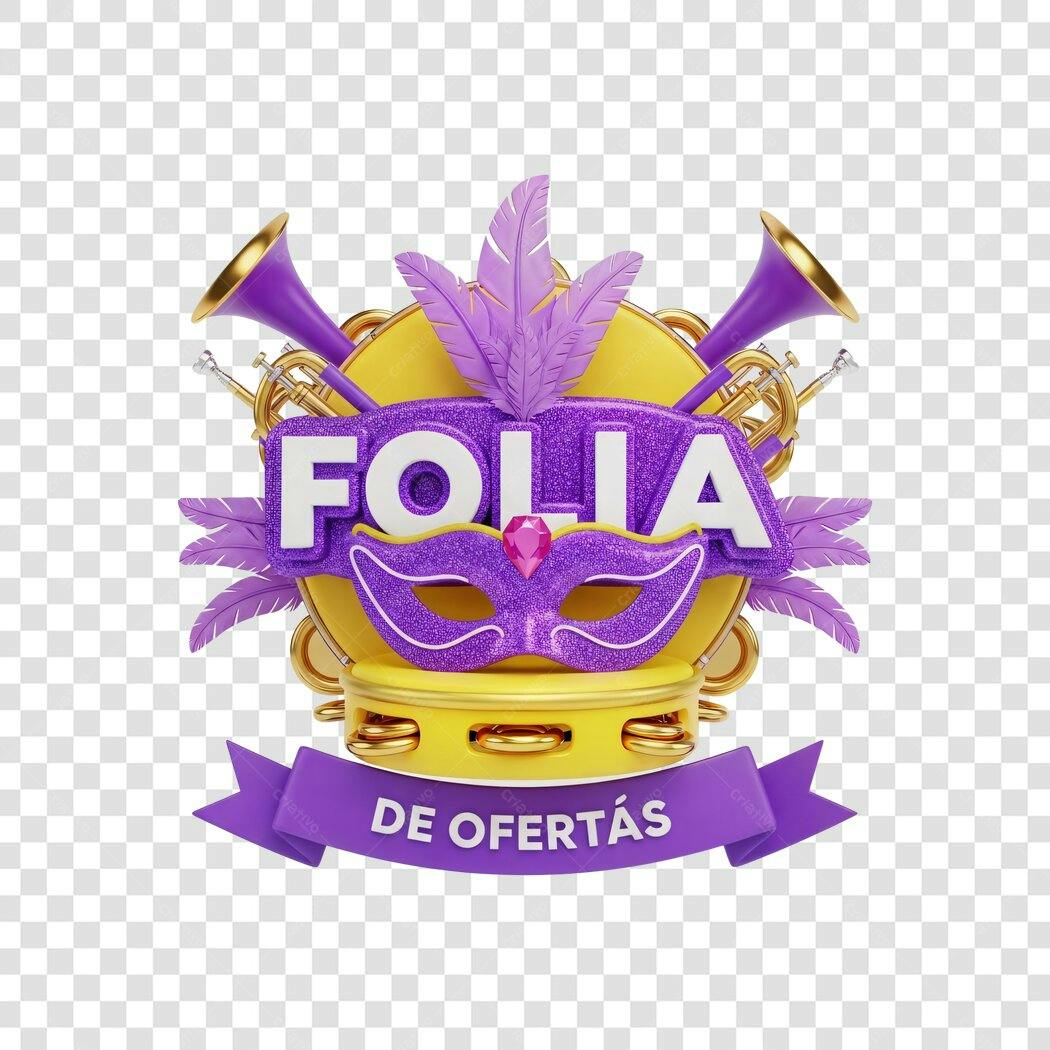 Elemento 3D Folia de Ofertas Carnaval Fevereiro PNG Fundo Transparente