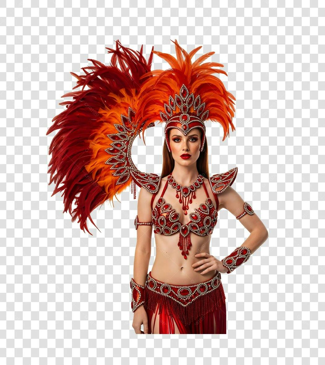 Foto Recortada Mulher Fantasia Carnaval Vermelha PNG Fundo Transparente