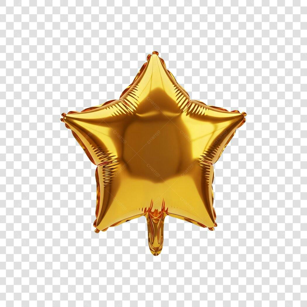 Elemento 3D Balão Estrela Dourada Decoração PNG Fundo Transparente