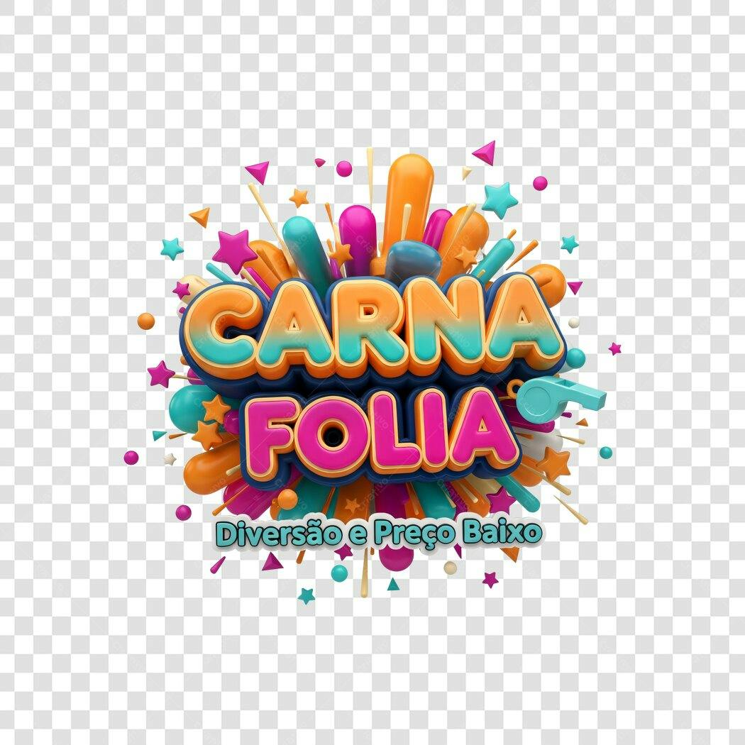 Elemento 3D Carnafolia Carnaval Fevereiro PNG Fundo Transparente