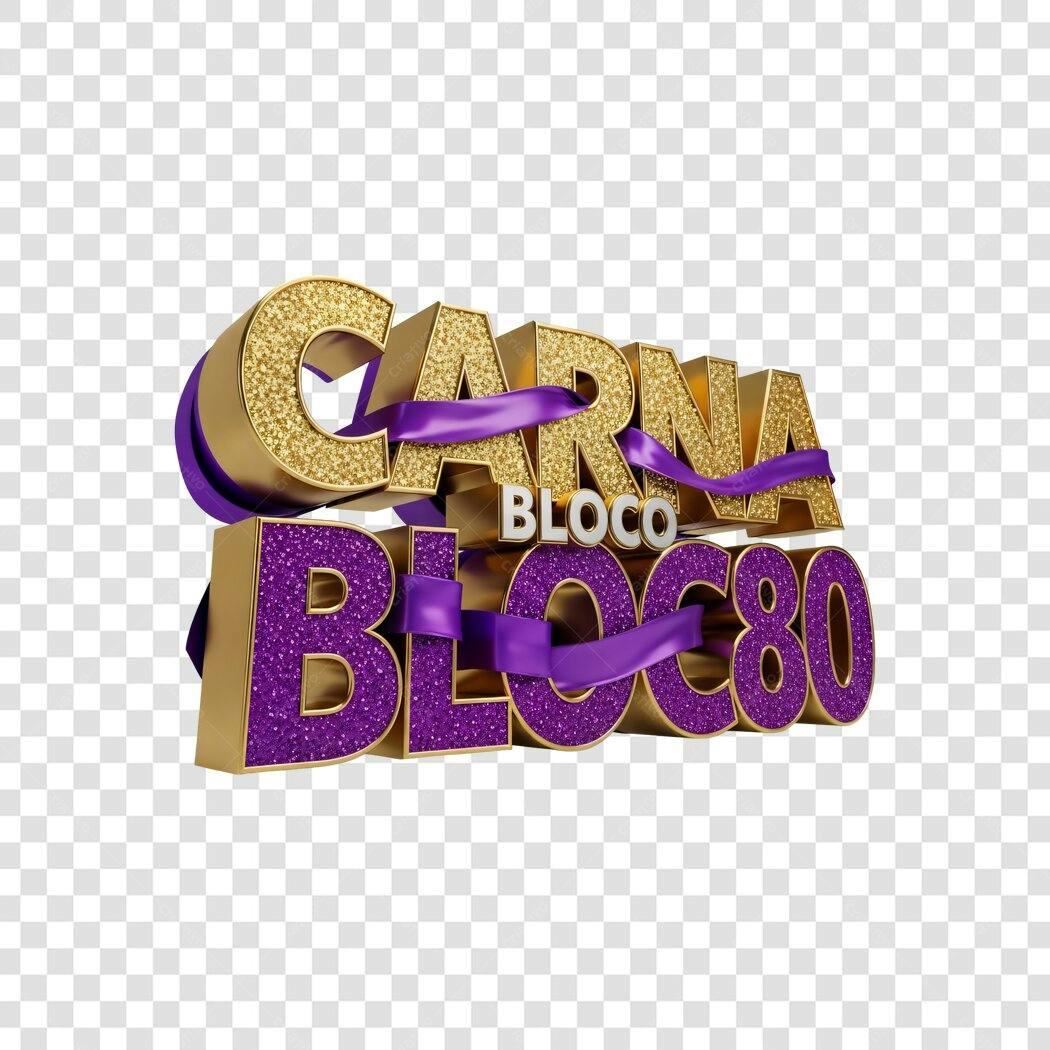 Elemento 3D Carnaval Bloco 80 Dourado Roxo PNG Fundo Transparente