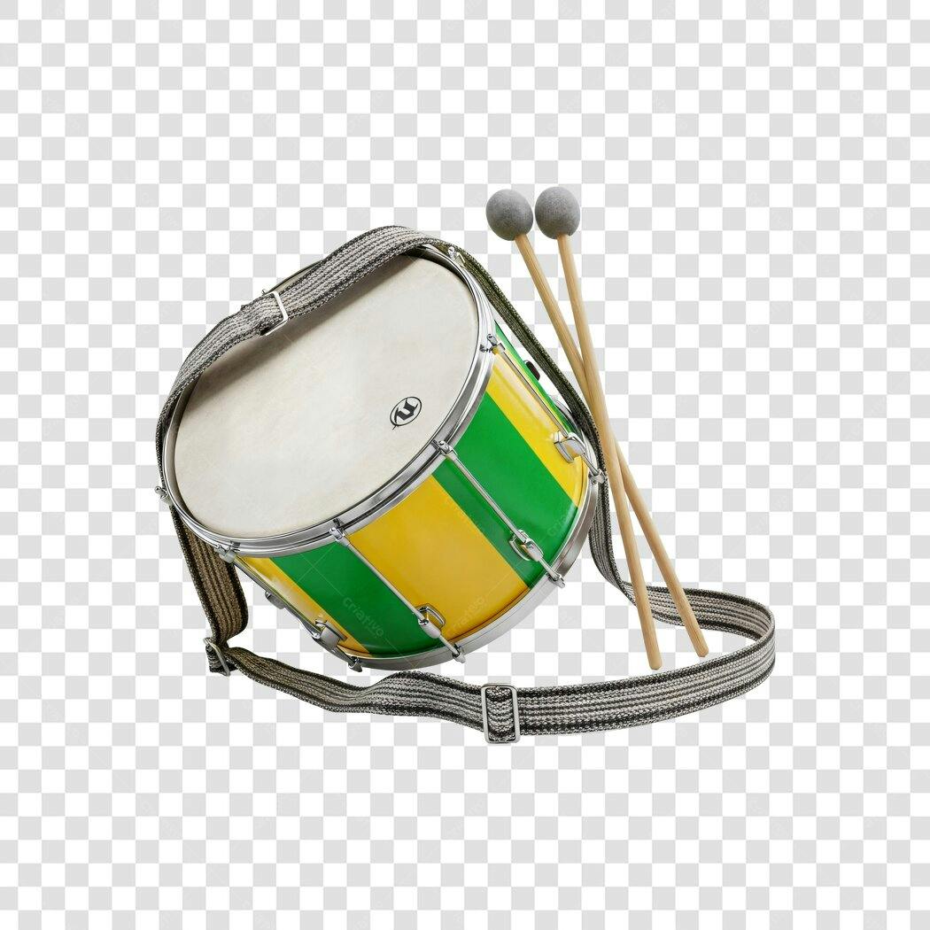 Foto Recortada Tambor Verde Amarelo Baquetas PNG Fundo Transparente