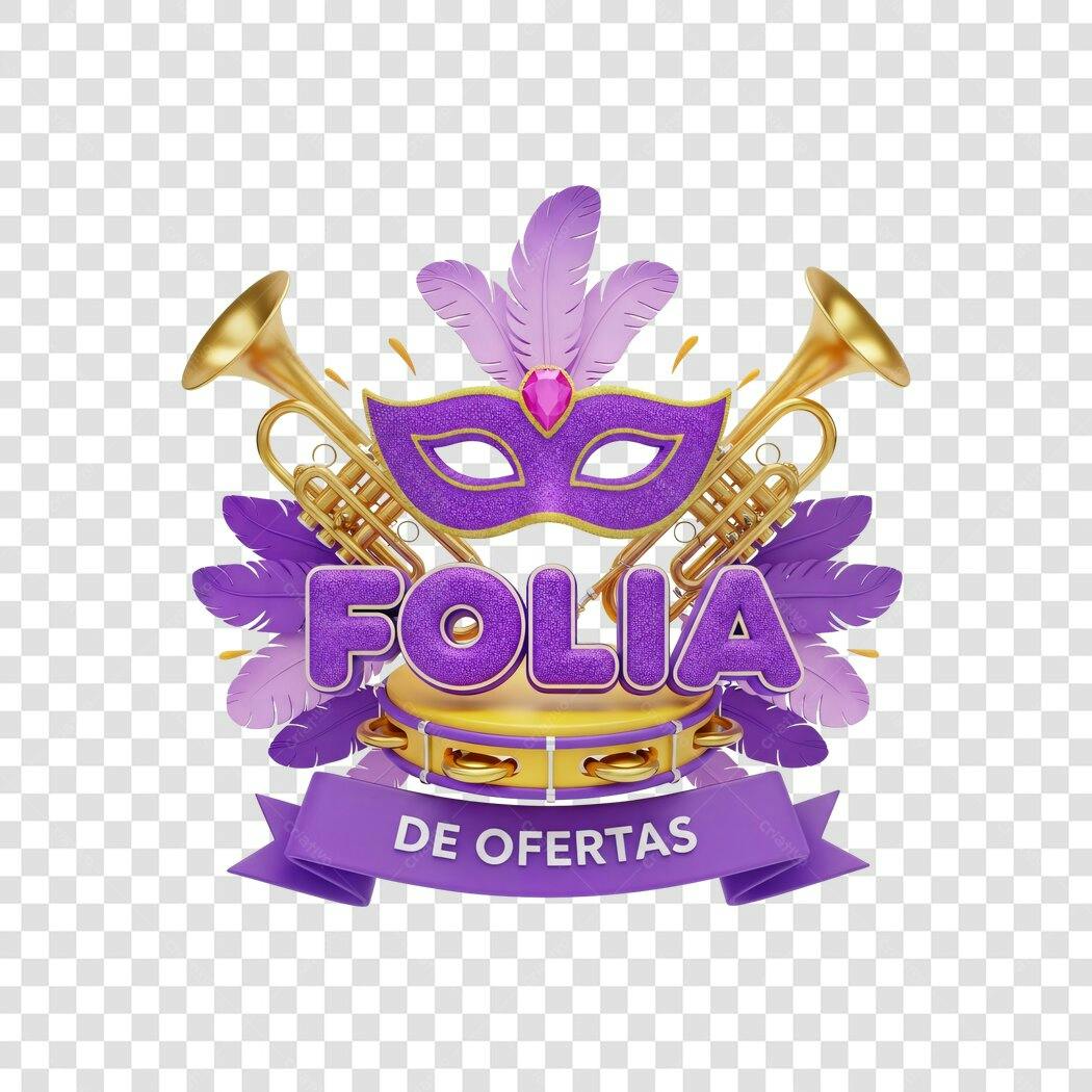 Elemento 3D Carnaval Folia de Ofertas Fevereiro PNG Fundo Transparente