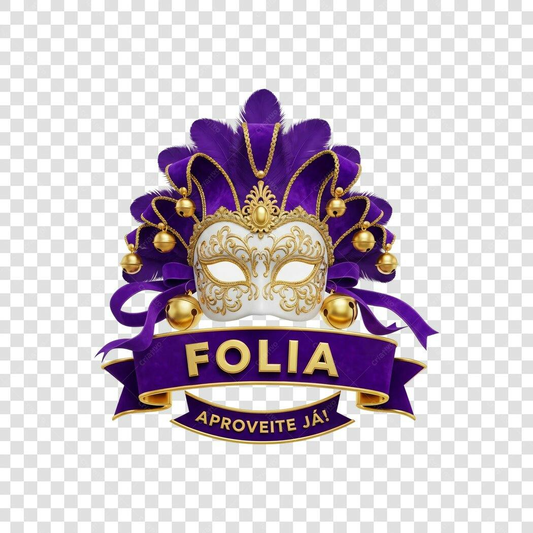 Elemento 3D Máscara Carnaval Folia Fevereiro PNG Fundo Transparente