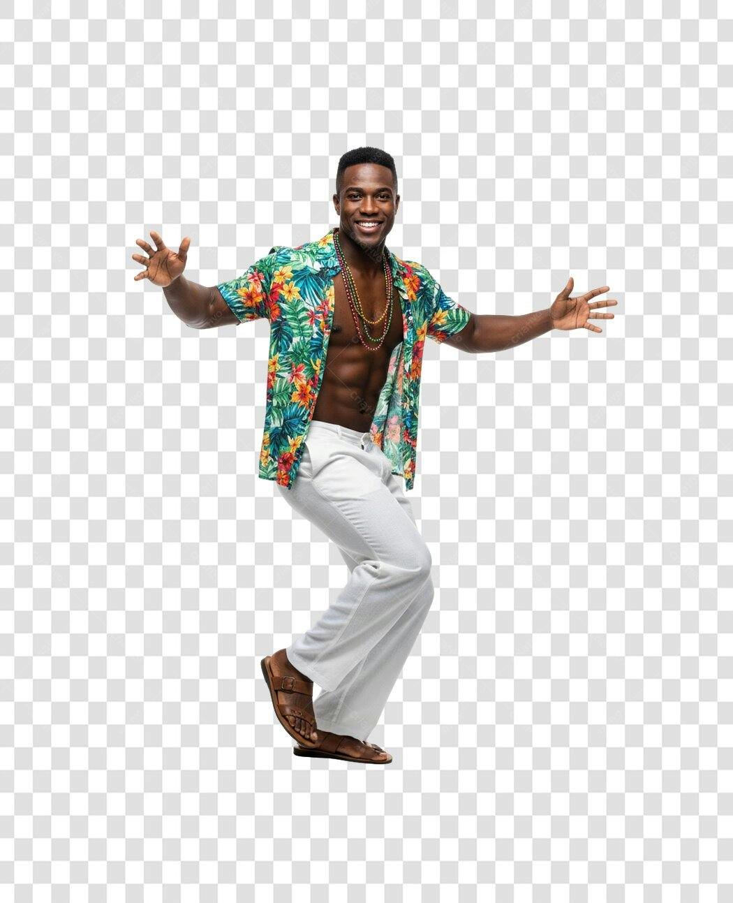 Foto Recortada Homem Dançando Camisa Havaiana PNG Fundo Transparente