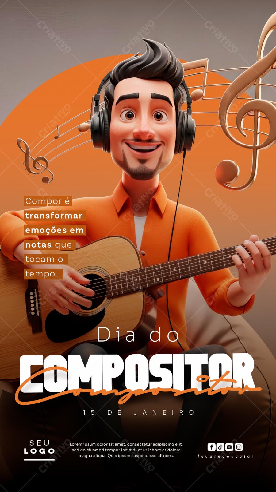 Story Dia do Compositor Janeiro Música PSD Editável