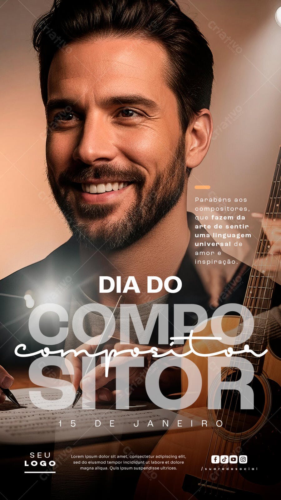 Story Instagram Dia do Compositor 15 de Janeiro PSD Editável