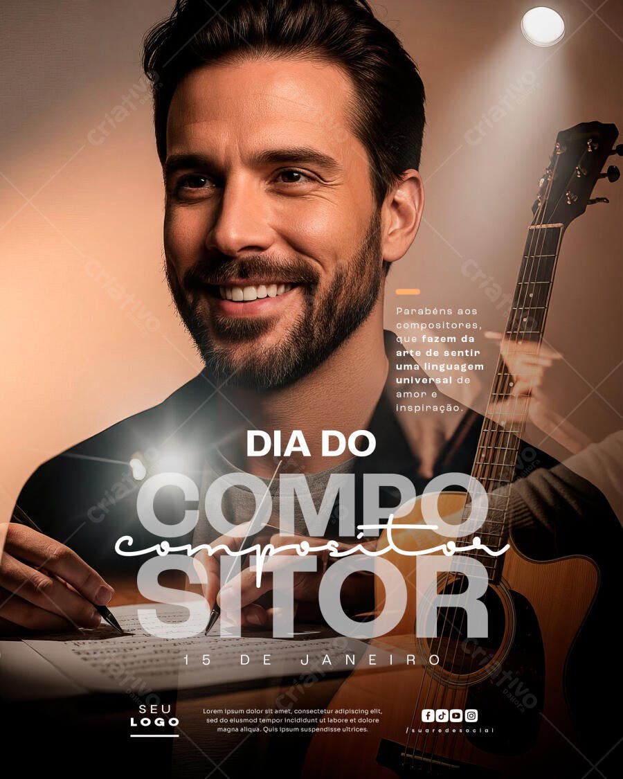 Post Instagram Dia do Compositor 15 de Janeiro PSD Editável