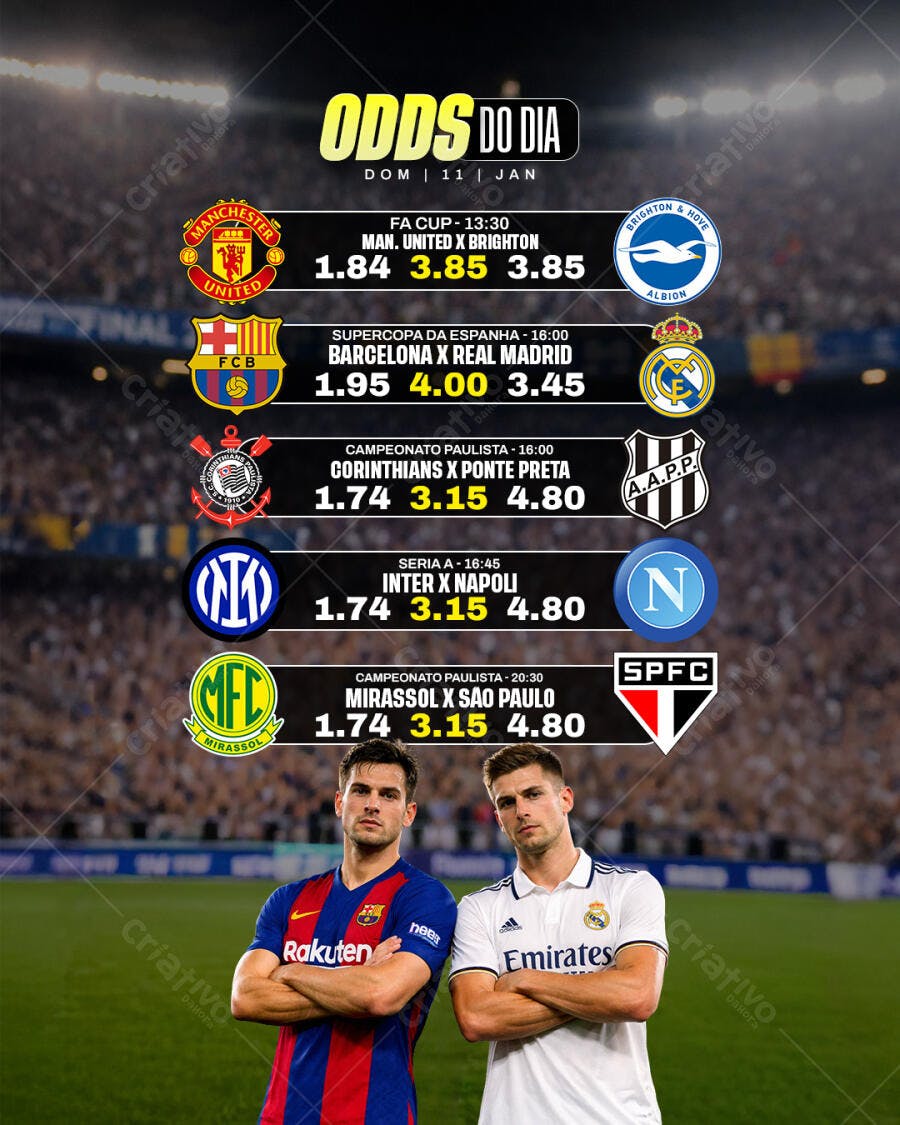 Post Instagram Odds do Dia Futebol Apostas PSD Editável