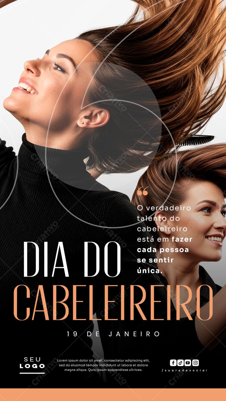 Post Instagram Dia do Cabeleireiro Salão Beleza PSD Editável