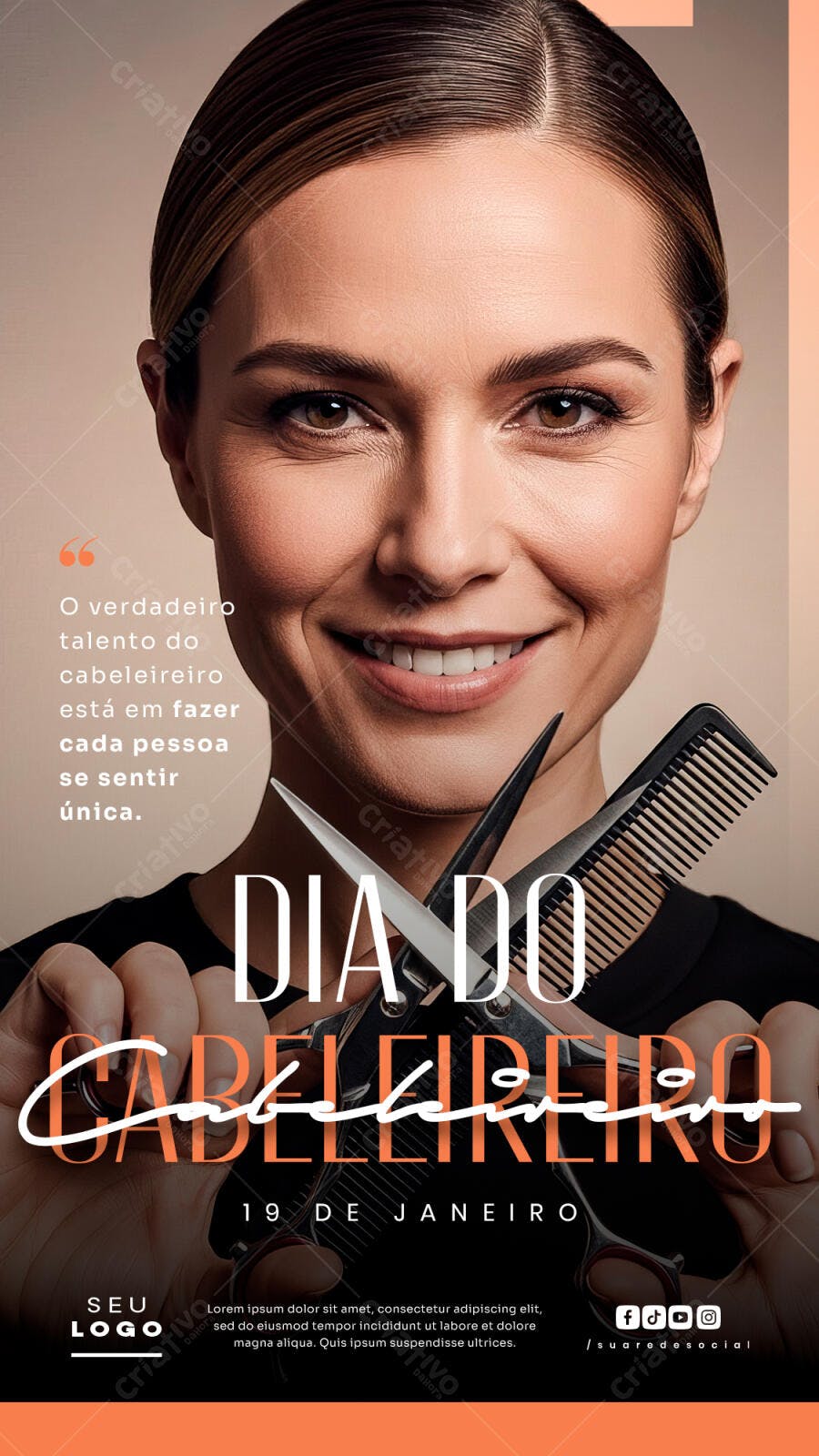 Post Dia do Cabeleireiro Salão de Beleza PSD Editável