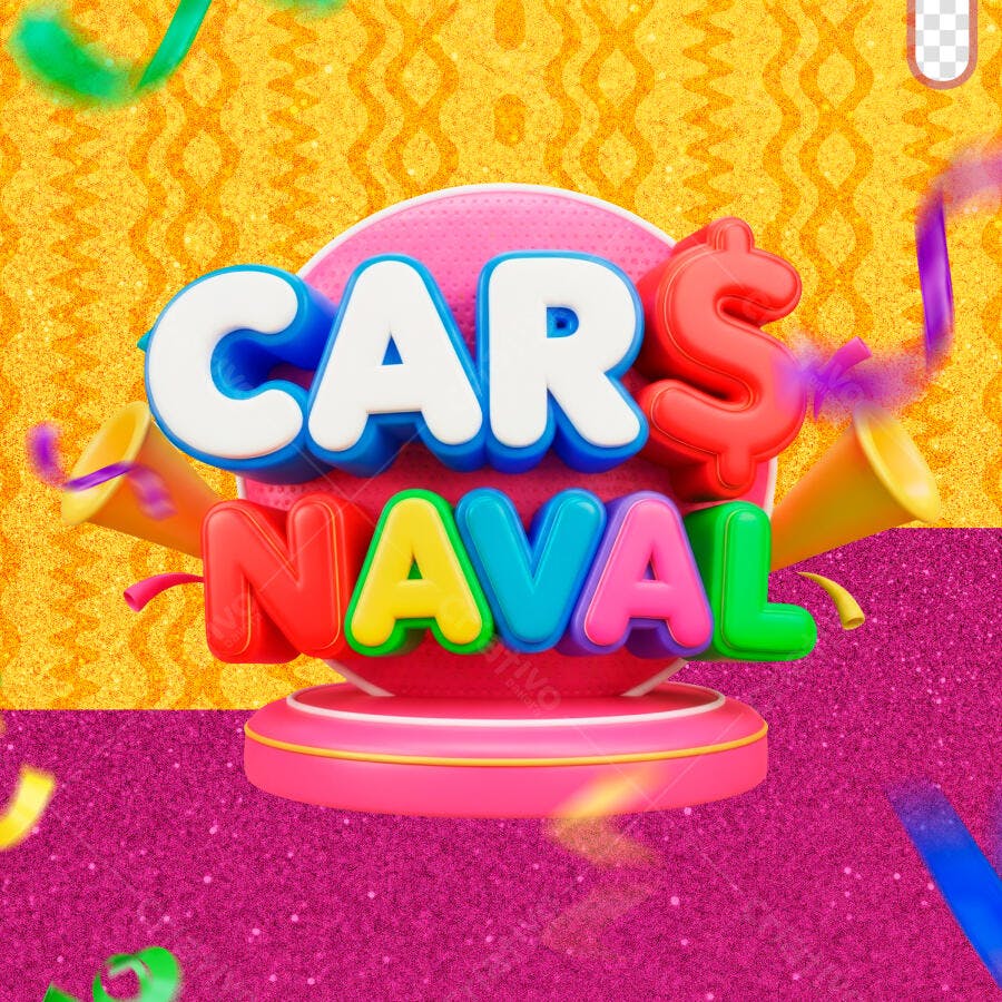 Carnaval 3D Fundo Amarelo Rosa PSD Editável