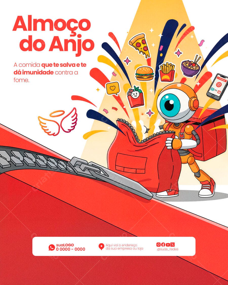 Flyer Delivery Alimentação Robô Fofo PSD Editável
