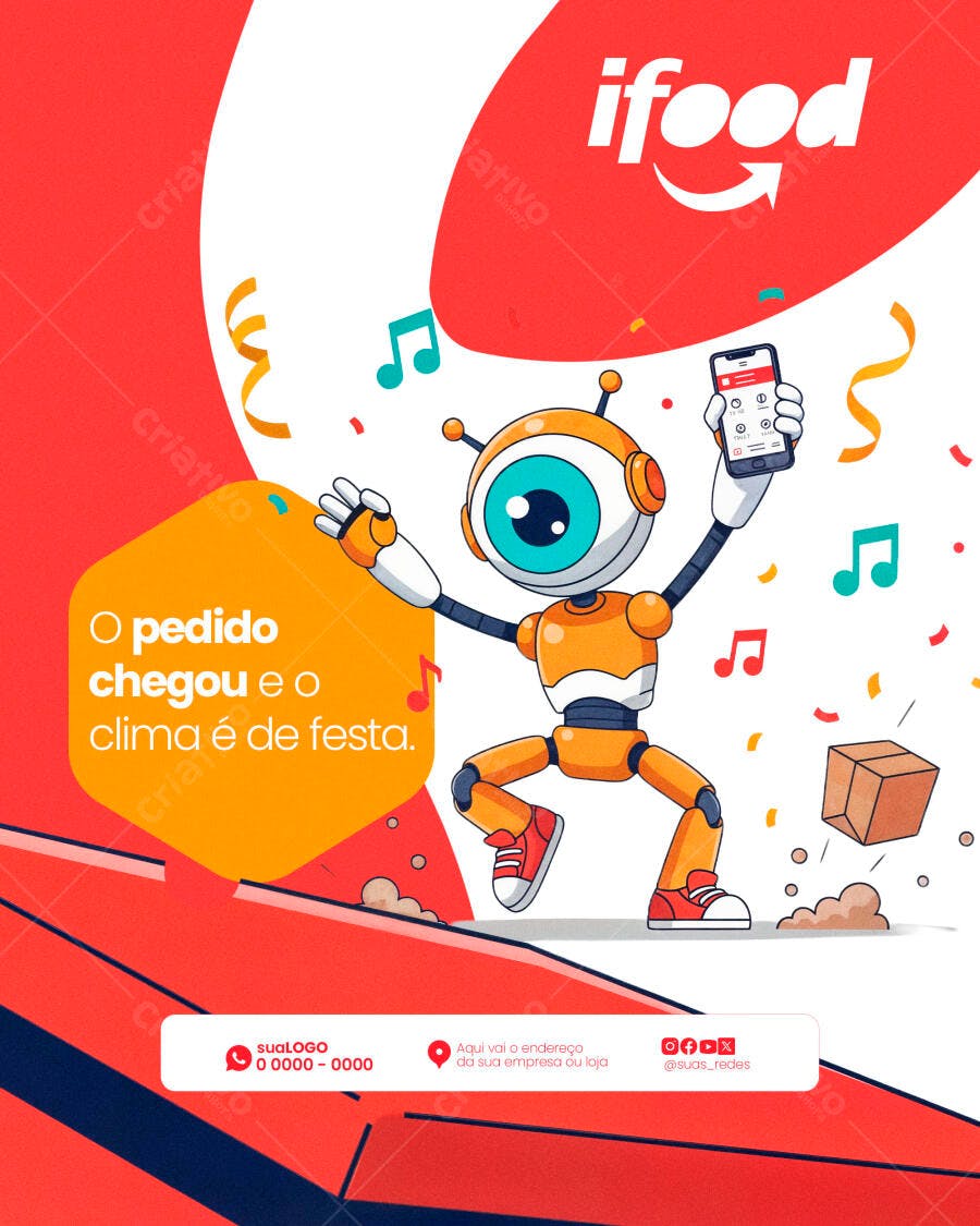 Post Instagram Delivery Robô Festa PSD Editável