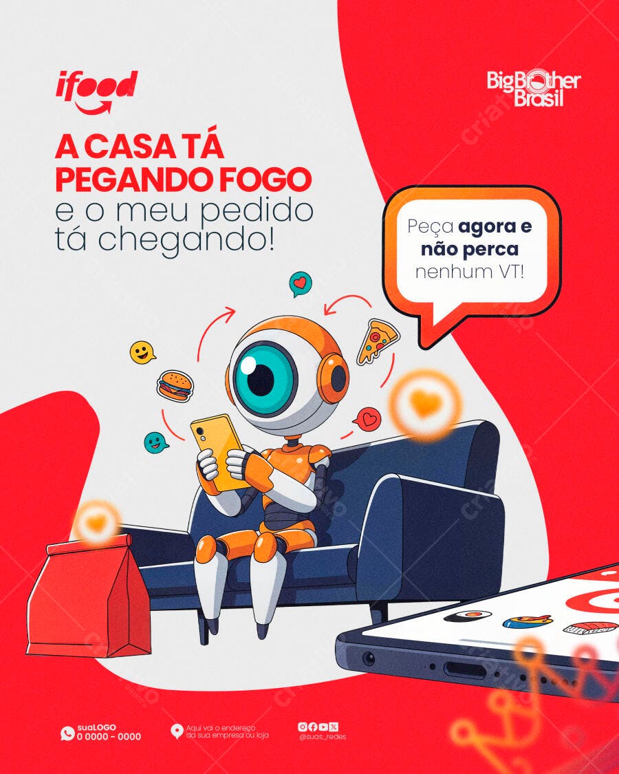 Post Instagram Delivery Comida iFood PSD Editável