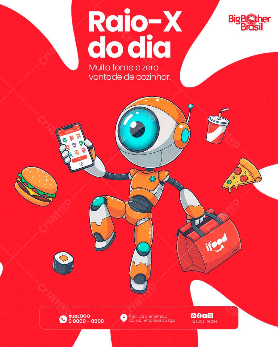 Post Instagram Delivery Comida Raio-X BBB PSD Editável