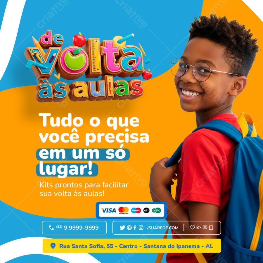 Post Instagram Volta às Aulas Escola PSD Editável
