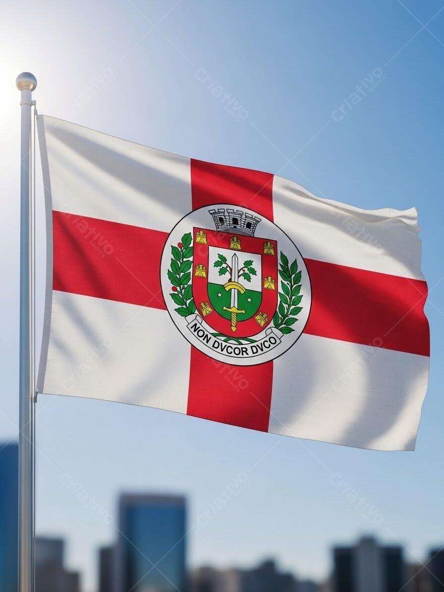 Foto Bandeira de São Paulo Tremulando Céu Azul Cidade