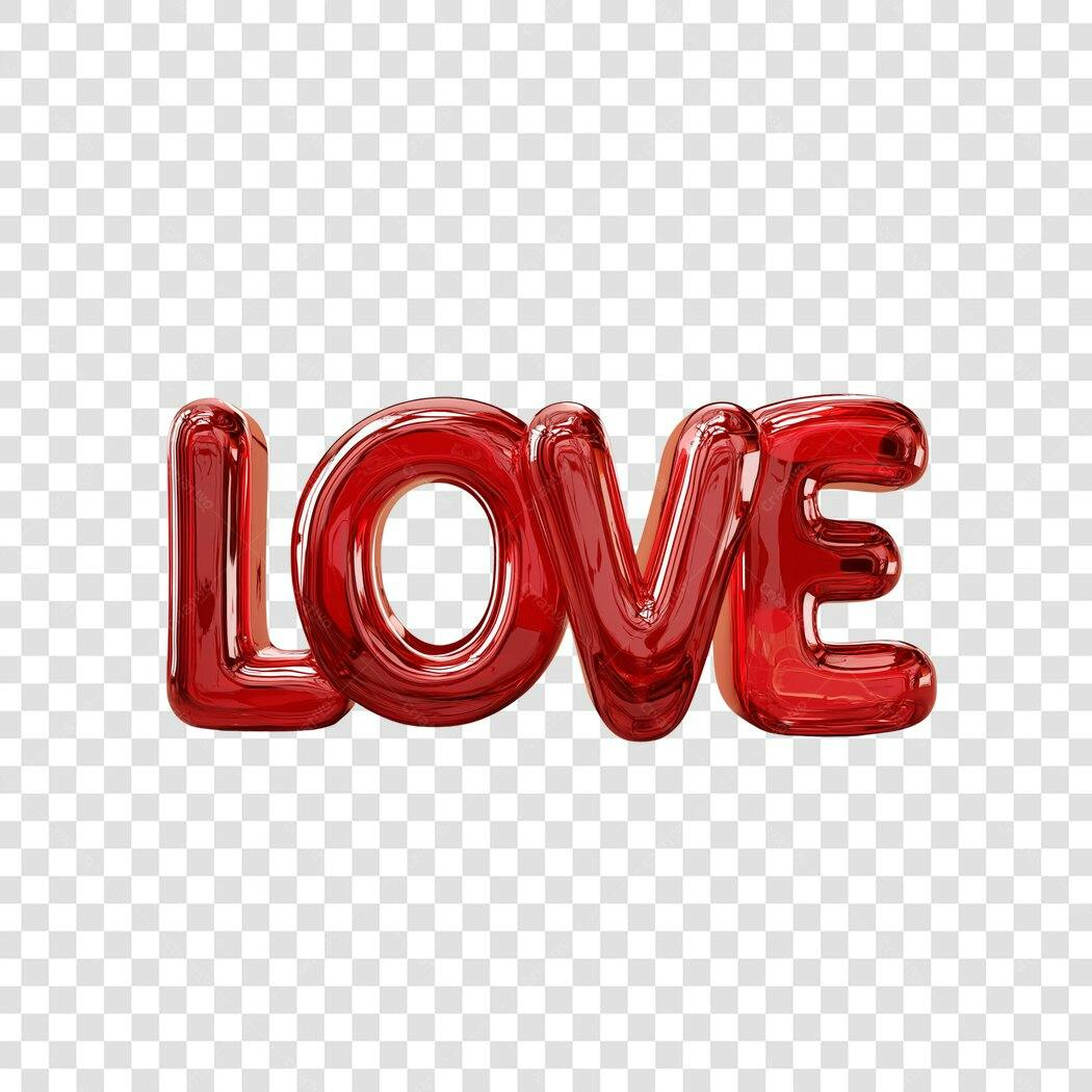 Elemento 3D Balão Love Vermelho Brilhante PNG Fundo Transparente