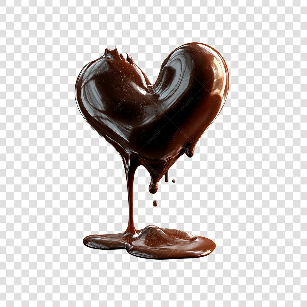 Elemento 3D Coração de Chocolate Derretido PNG Fundo Transparente