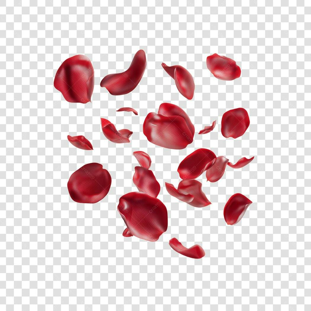 Elemento Decorativo Pétalas de Rosas Vermelhas PNG Fundo Transparente