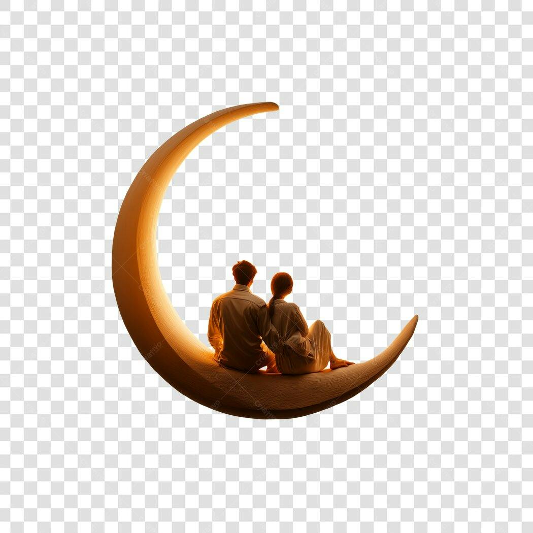 Foto Recortada Casal Sentado Lua Crescente PNG Fundo Transparente
