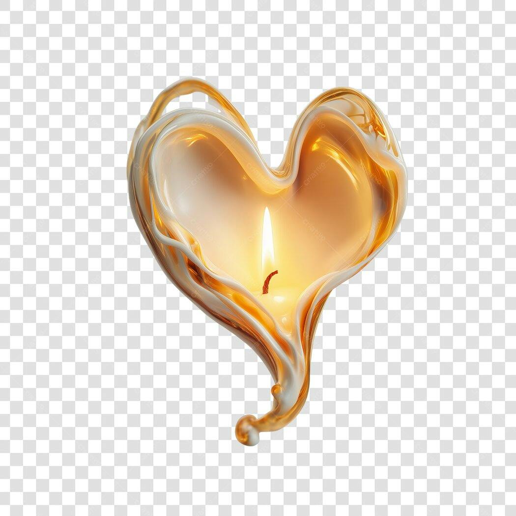 Elemento 3D Vela Coração Dourado Romântico PNG Fundo Transparente