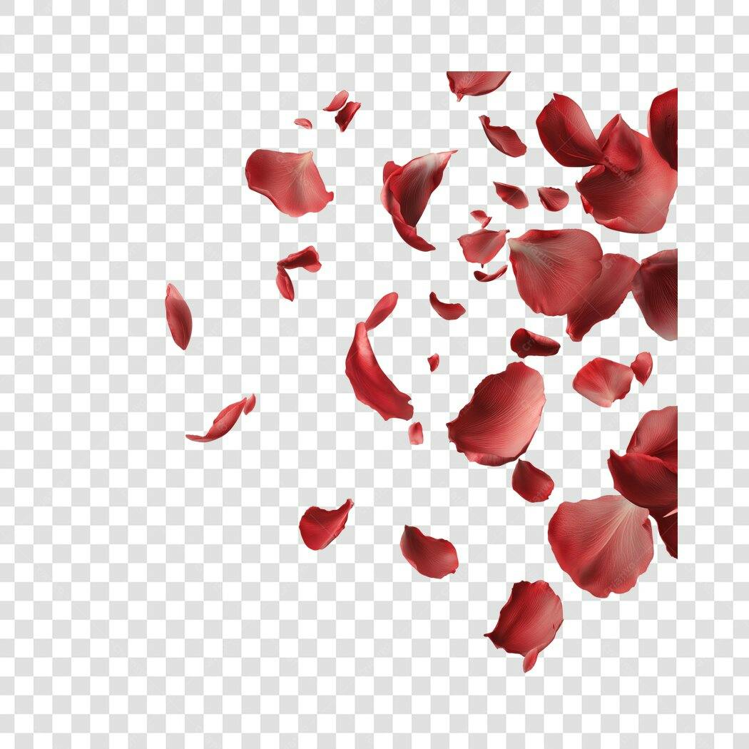 Elemento Decorativo Pétalas de Rosa Vermelhas PNG Fundo Transparente
