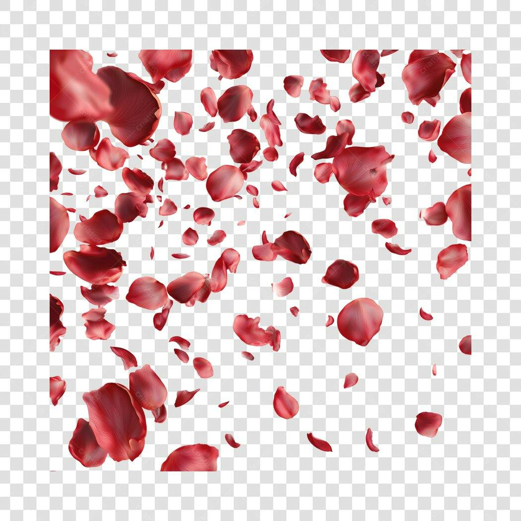 Foto Recortada Pétalas de Rosa Vermelhas Caindo PNG Fundo Transparente