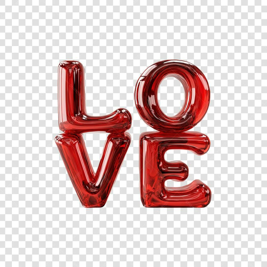 Elemento 3D LOVE Vermelho Brilhante PNG Fundo Transparente