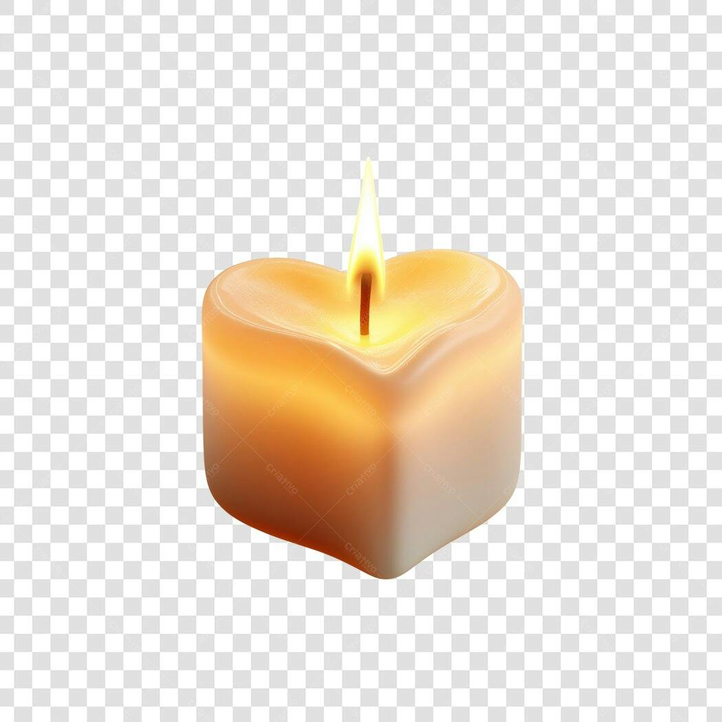 Foto Recortada Vela Coração Acesa PNG Fundo Transparente