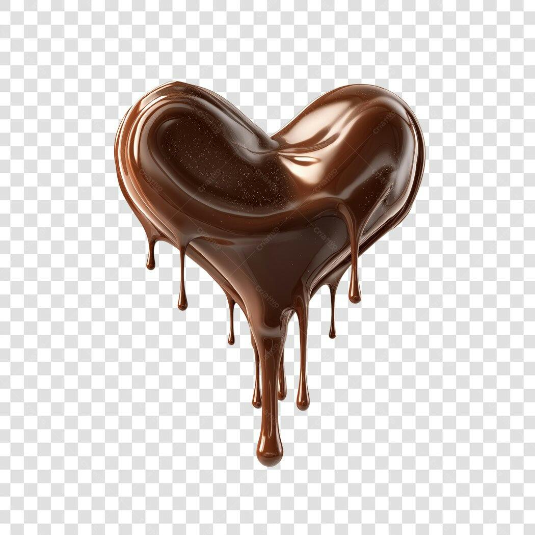 Elemento 3D Coração Chocolate Derretido PNG Fundo Transparente