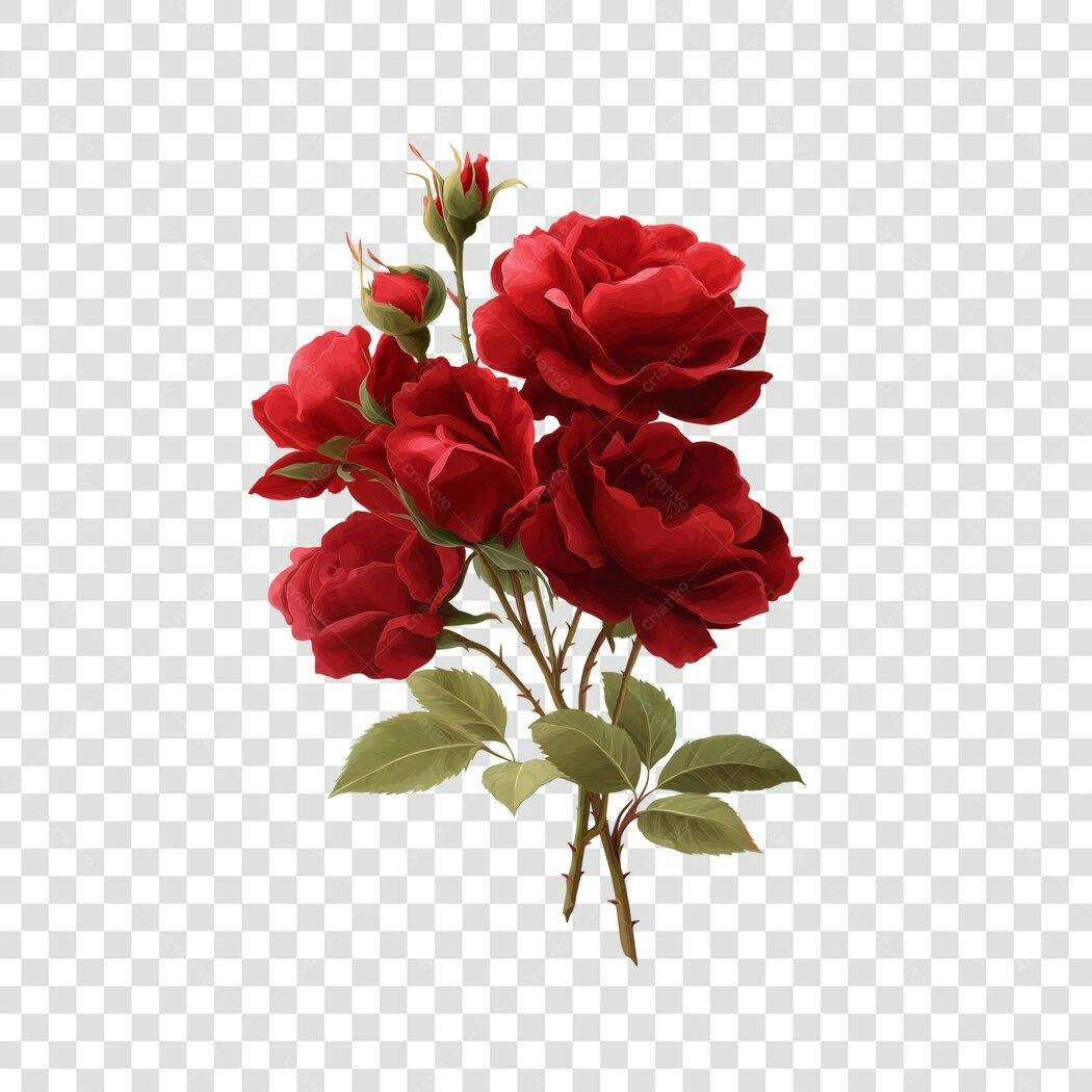Clipart Rosas Vermelhas Buquê Floral PNG Fundo Transparente