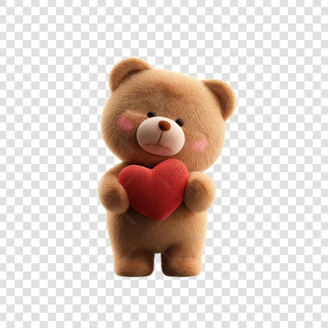 Elemento 3D Urso Pelúcia Coração Dia dos Namorados Junho PNG Fundo Transparente