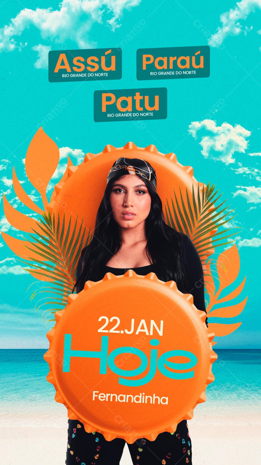 Template Canva Story Verão Festa Praia Laranja Editável