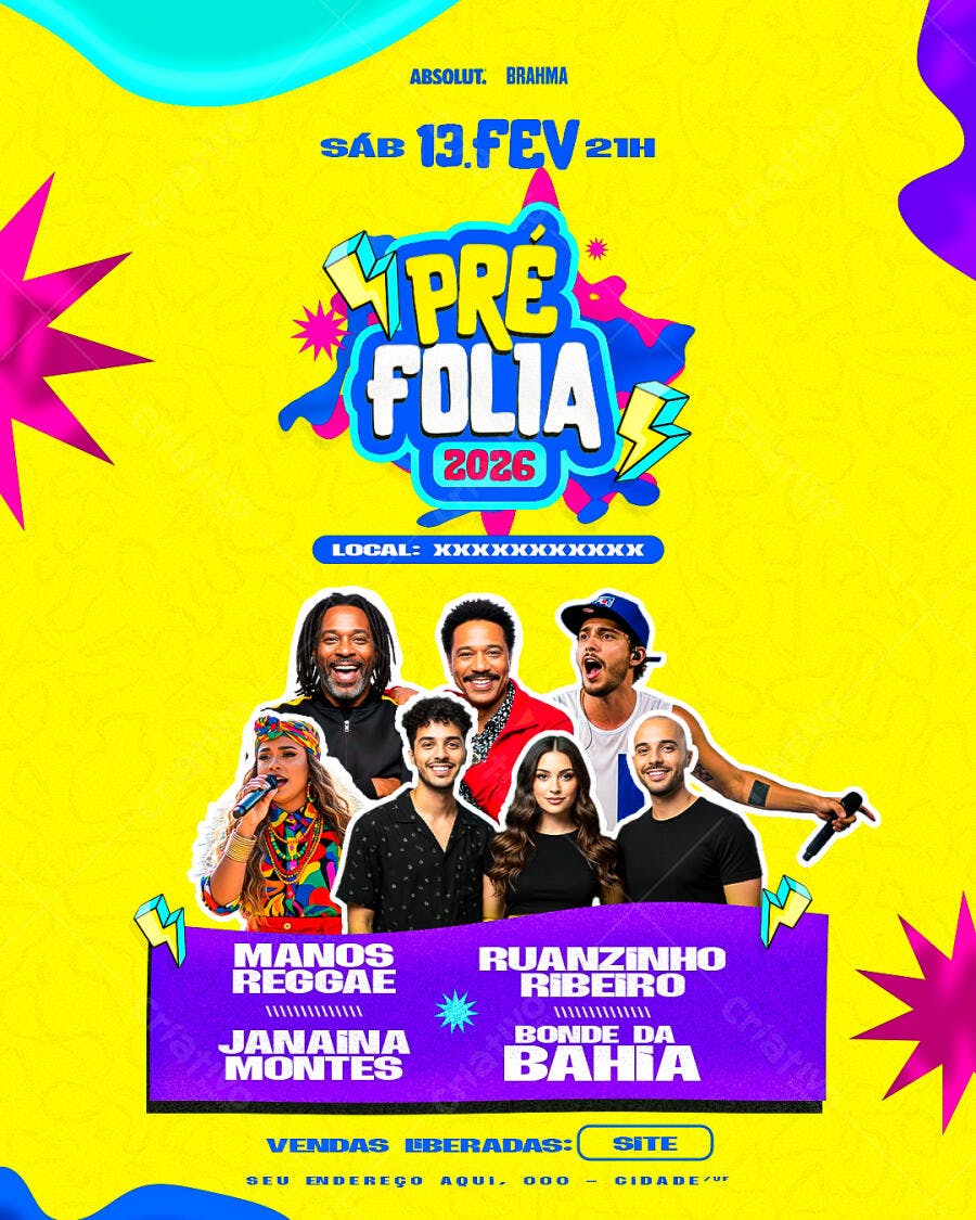 Flyer Pré-Folia Carnaval Fevereiro Evento PSD Editável