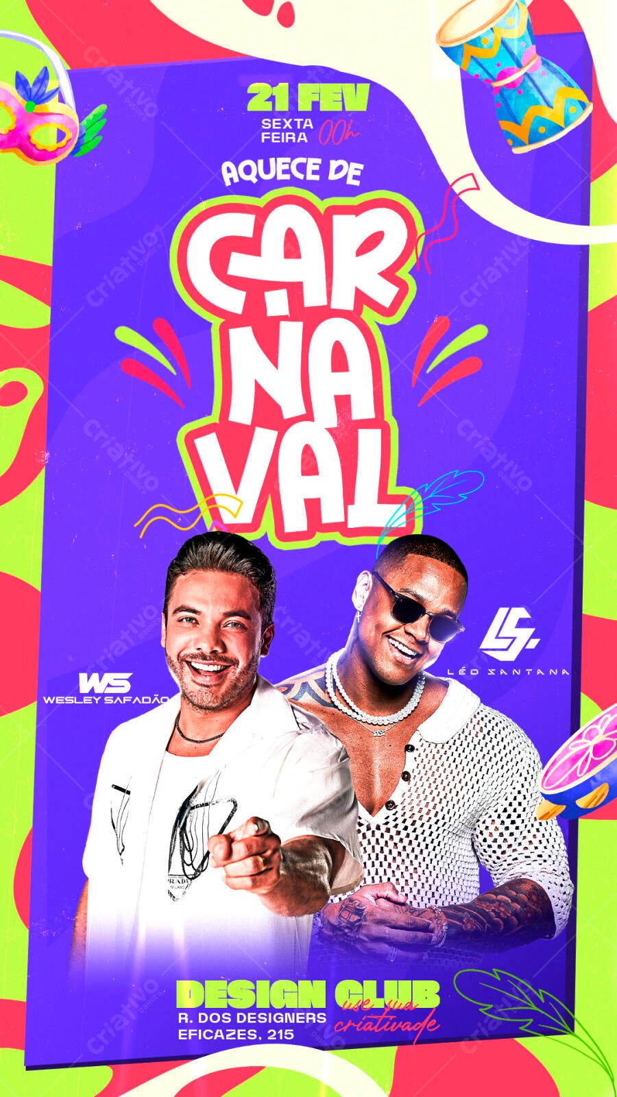 Flyer Pré-Carnaval Fevereiro Festa Balada PSD Editável