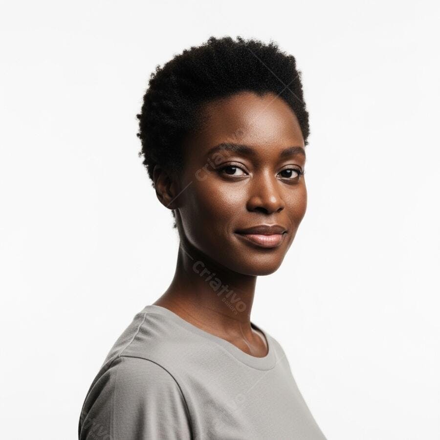 Foto Retrato Mulher Negra Cabelo Curto Fundo Branco