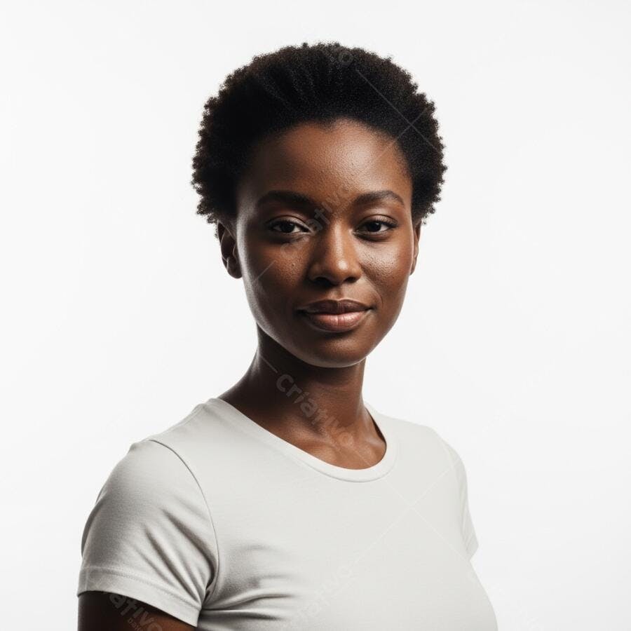 Foto Retrato Mulher Negra Cabelo Curto Fundo Branco Estúdio