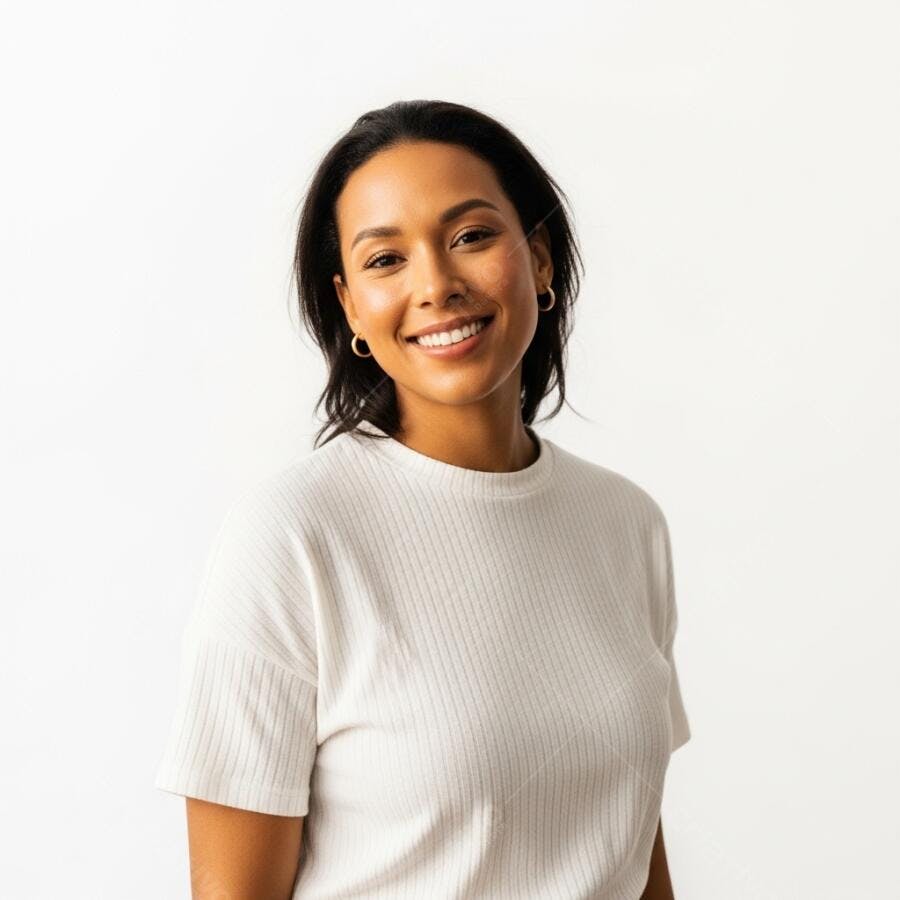 Foto Mulher Negra Sorrindo Fundo Branco Retrato Profissional