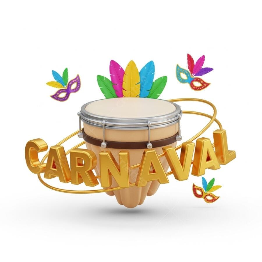 Carnaval 3D Tambor Dourado Máscaras Penas Coloridas