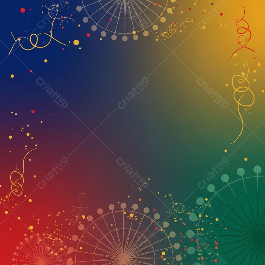Fundo Abstrato Colorido Festivo com Confetes e Fogos de Artifício