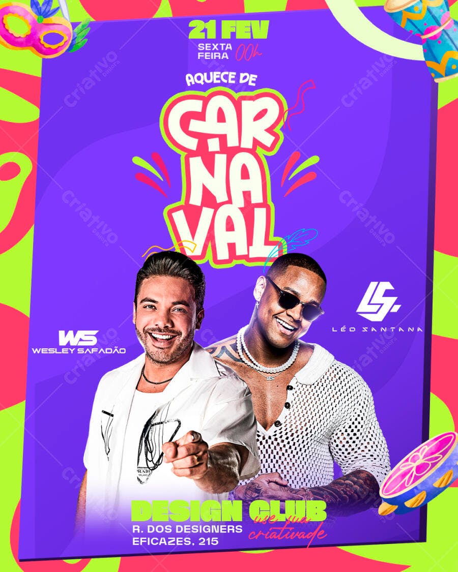 Flyer Pré-Carnaval Fevereiro Festa Balada PSD Editável