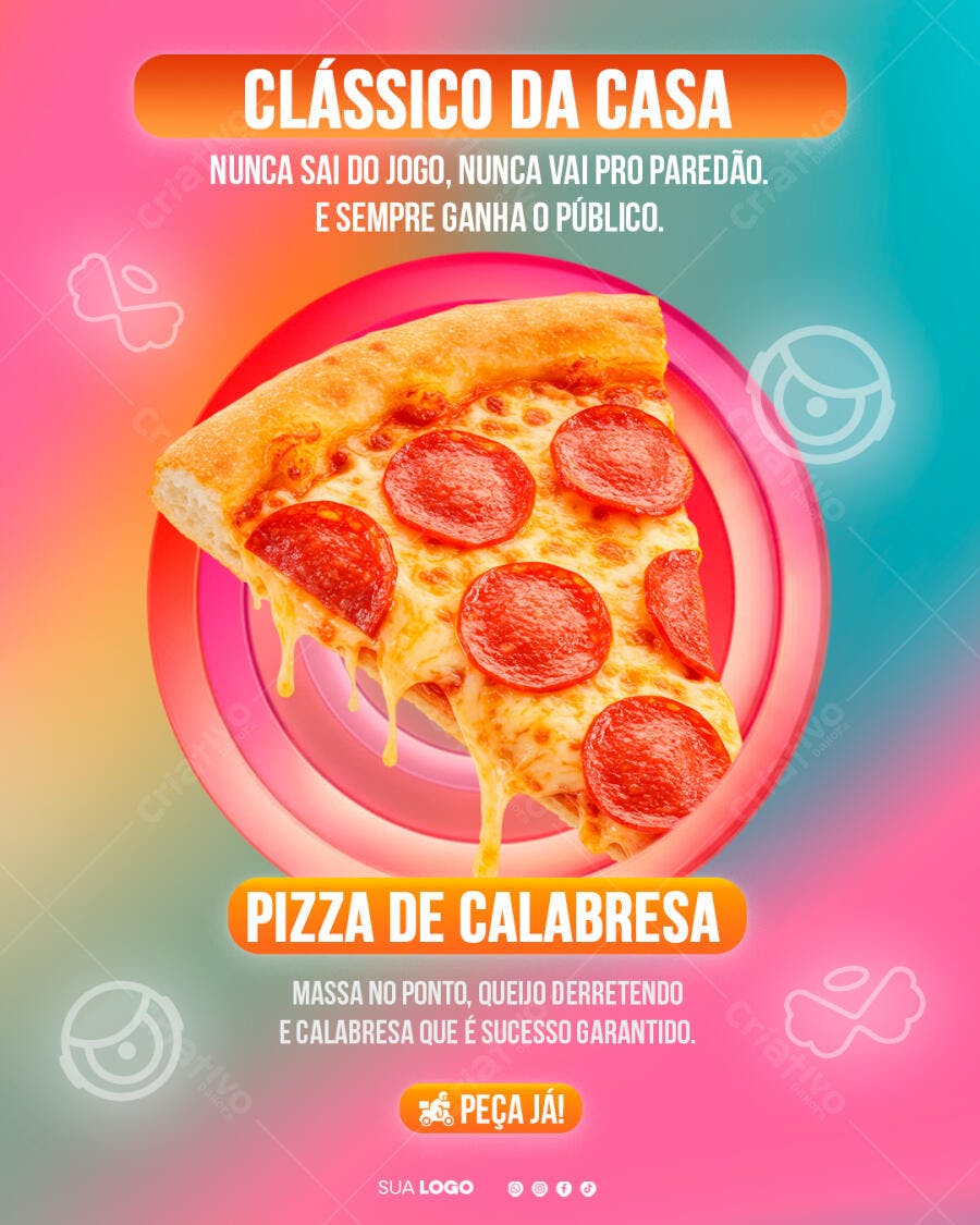 Post Instagram Pizza Calabresa Pizzaria PSD Editável