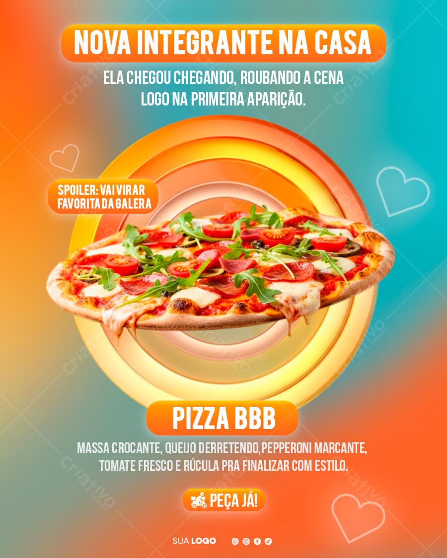 Post Instagram Pizzaria Pizza BBB Lançamento PSD Editável